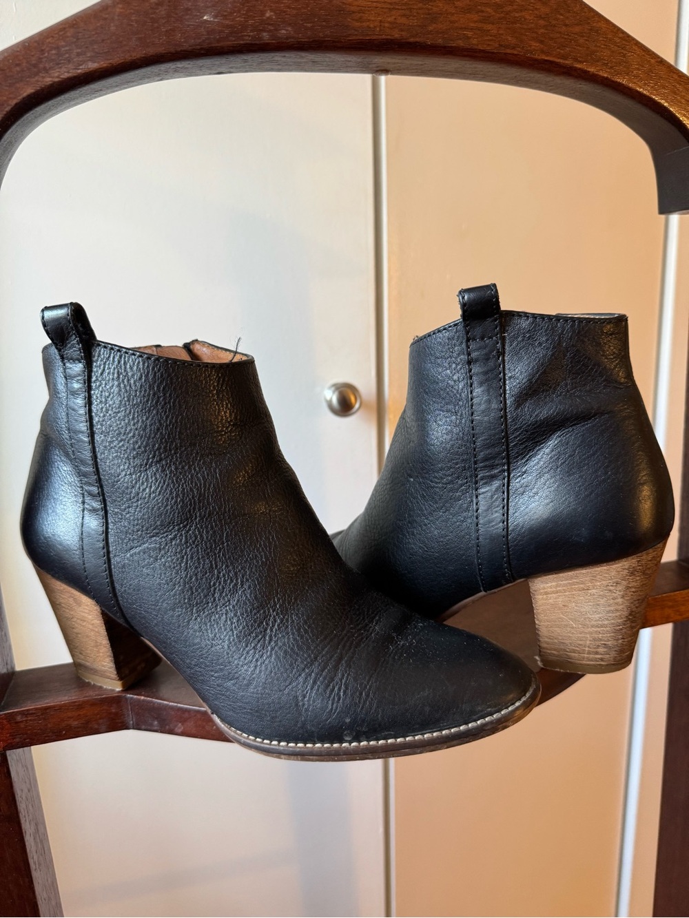 Madewell 1937 Black Leather Ankle Boots 6.5 Made in Italy Stacked Heel